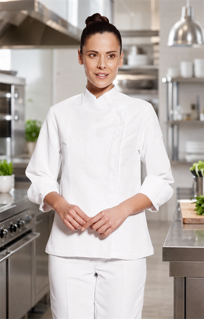 Chaqueta señora cocina microfibra y espalda nido abeja manga larga 