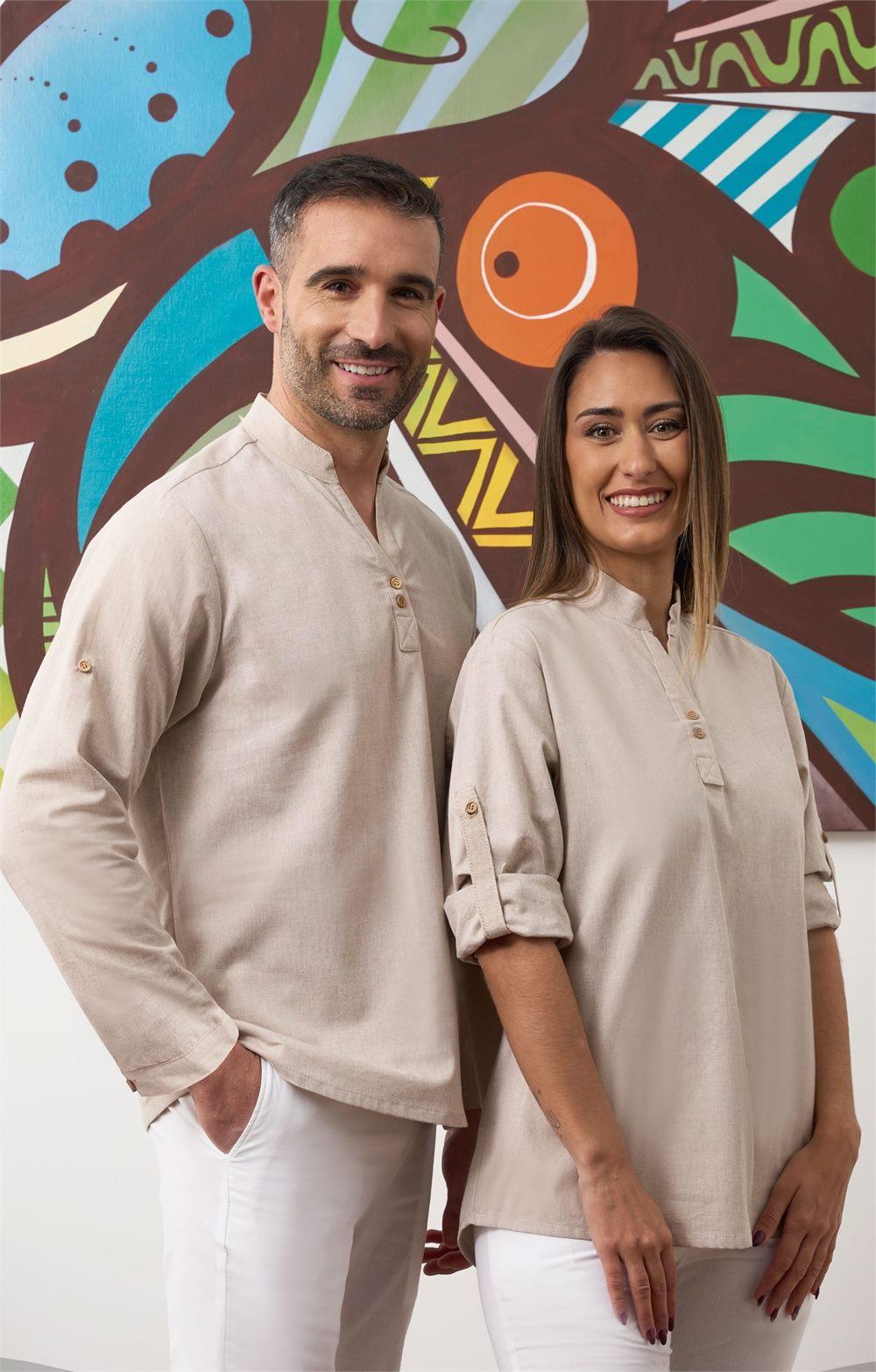 Polera unisex oversize efecto lino, cuello mao m/l con recogemangas y tapeta 